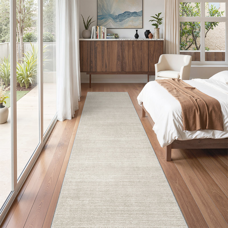 Tapis lavable à rayures rétro antidérapant (beige), Tapis de couloir 2 pi x 10 pi, Beige