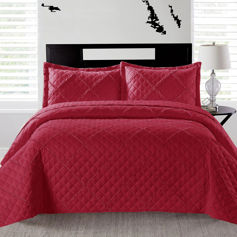 Microfiber Bedspread with Pillow Shams Included,  Double Bedspread + 2 Standard Shams, Red