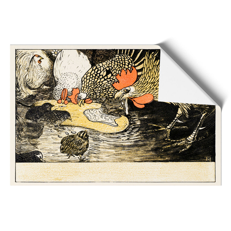 Roosters And Chicks by Theo Van Hoytema - No Frame Painting, 42cm H x 59cm W x 0.1cm D