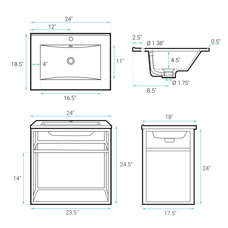 Pierre 24 Single, Open Shelf, Metal Frame Bathroom Vanity, Chrome