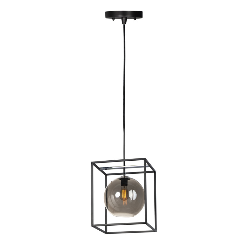 Luminaire suspendu rectangulaire 1 lumière Ozan, Noire/chrome poli, Fumée