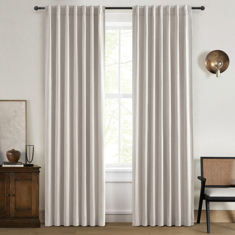 White Linen Blend Blackout Panel Curtains for Windows and Doors