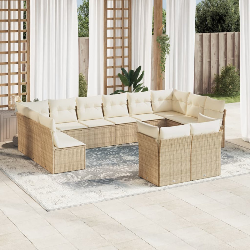 Ensemble de canapé de jardin PE rotin, acier thermolaqué grand, Beige, Noir