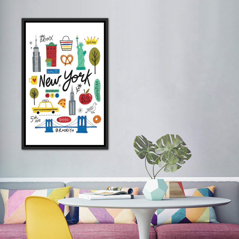 «City Love I» par Nina Seven - impression d'art graphique, H 60 po x l 40po x P 1,5 po, Toile avec cadre noir
