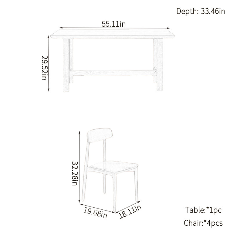 Ensembles de table de salle à manger en bois massif, H 29,52 po x L 55,11 po x l 33,46 po