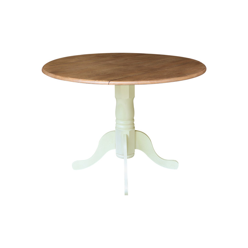Philipston 42" Extandable Drop Leaf Rubberwood Solid Wood Pedestal Dining Table, Shell, Hickory
