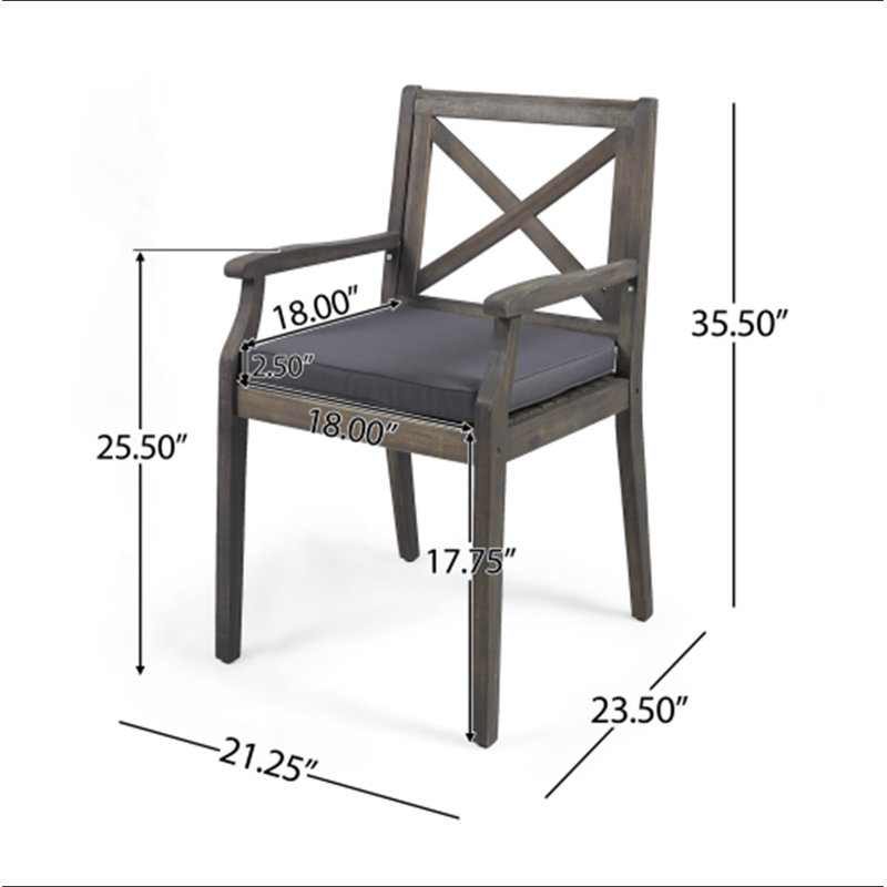 Chaise de salle à manger Perla, 2 pièces, avec 2 coussins, Gris, Gris