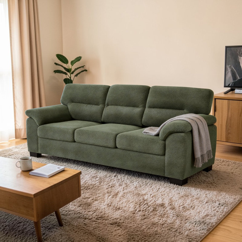 Brooklington 81" Fabric Modern Sofa Pillow-Top Arms Upholstered Couch For Small Space, Green Polyester