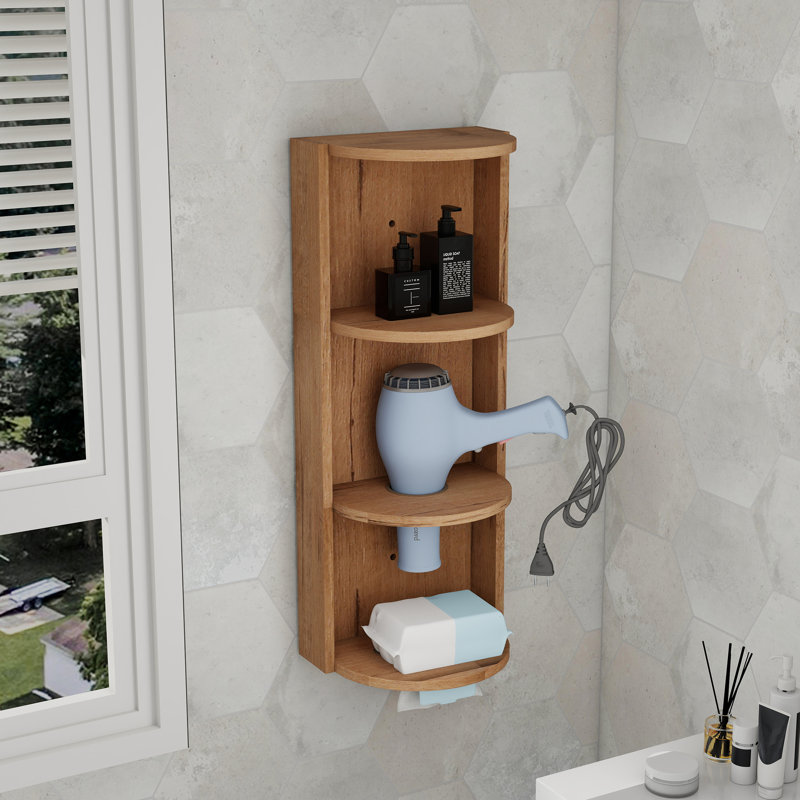 Wall Mounted Required Bathroom Shelves, Oak
