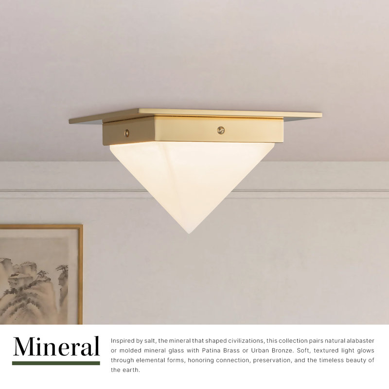 Mineral 8-in Brass Flush Mount, Alabaster, Oil Rubbed Bronze