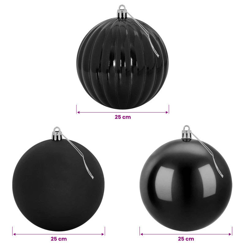 Christmas Ball Set Plastic Christmas Ball Ornaments, Ø 25 cm (3 pcs), Black