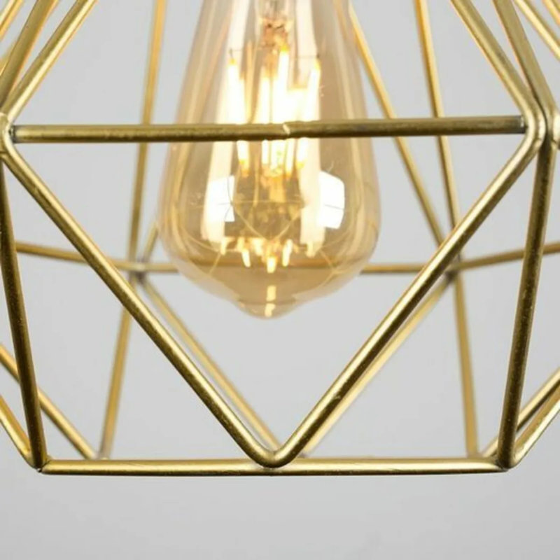 Adreanne 1 - Brass Statement Pendant Light – Industrial Metal Geometric Cage Ceiling Lamp, Gold