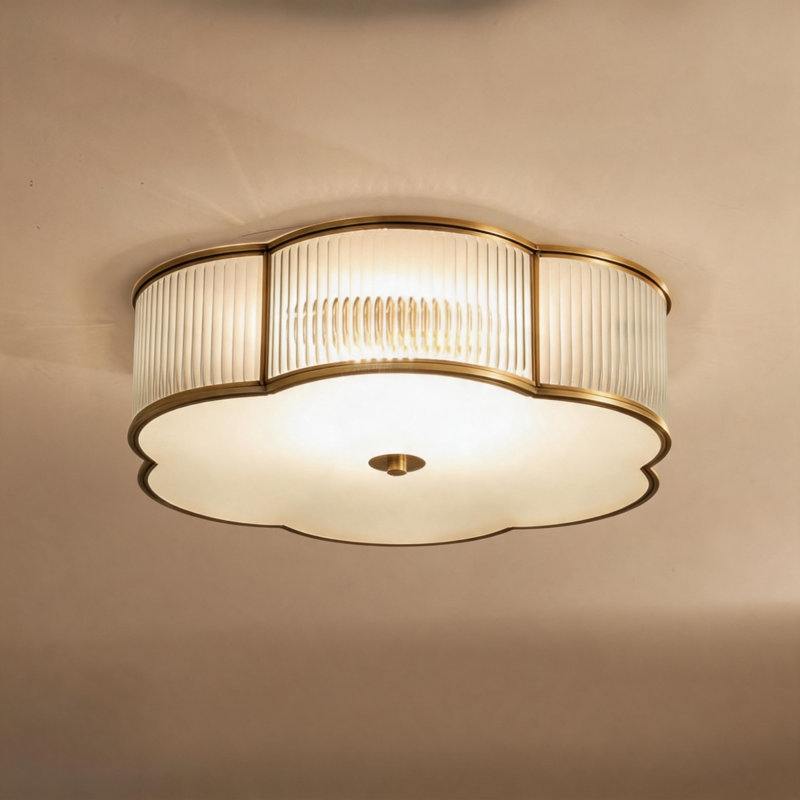 Plafonnier encastré à 3 lumières Ribber en verre laiton