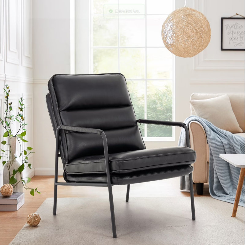Chaises d'appoint noires Cottle, petite chaise d'appoint à haut dossier en cuir d'unité centrale avec structure en métal, chaise de lecture confortable et confortable