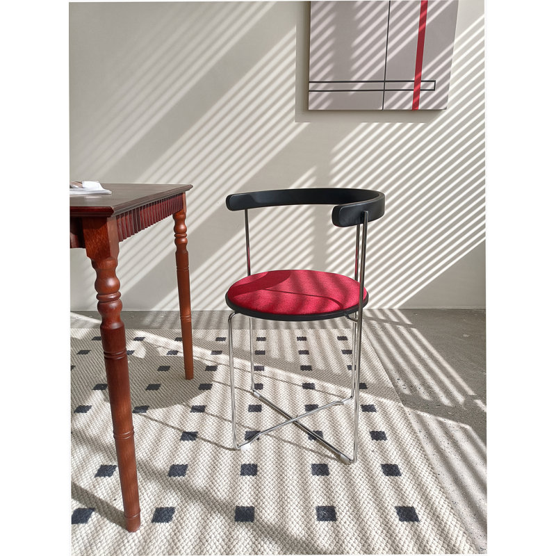 Modern Folding Chair with Chrome Frame & Wooden Backrest, Upholstered Seat - Space-Saving Kitchen Dining Chair - 1pc, Red