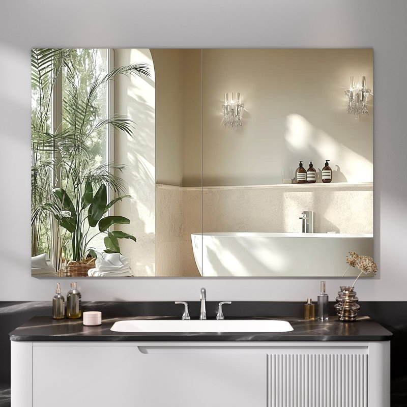 Modern Frameless Bathroom Mirror - Shatter-Resistant,Anti-Fog & Anti-Burst Film, Space-Saving Design, 24" x 32"