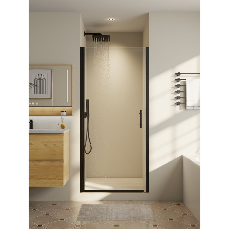 34-35.4" W x 72" H Pivot Shower Door with 1/4" 6mm Tempered Glass, Matte Black, Matte Black