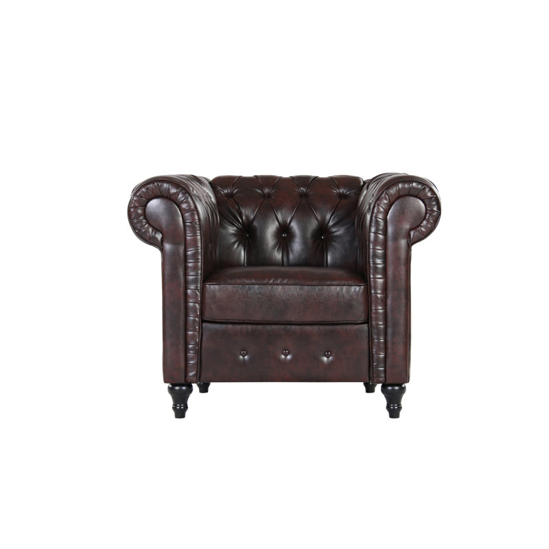 Fauteuil Chesterfield large de 40,55 po Amburgey, Brun, Similicuir brun