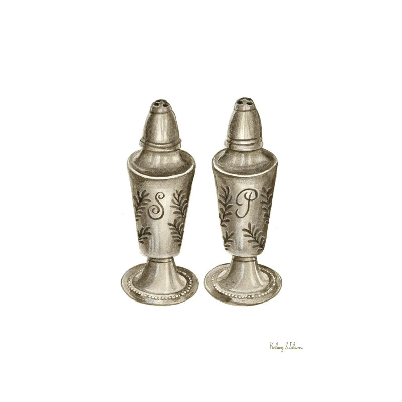 Vintage Tableware IV Salt And Pepper by Kelsey Wilson - Wrapped Canvas Painting, 20.32 cm H x 30.48 cm W