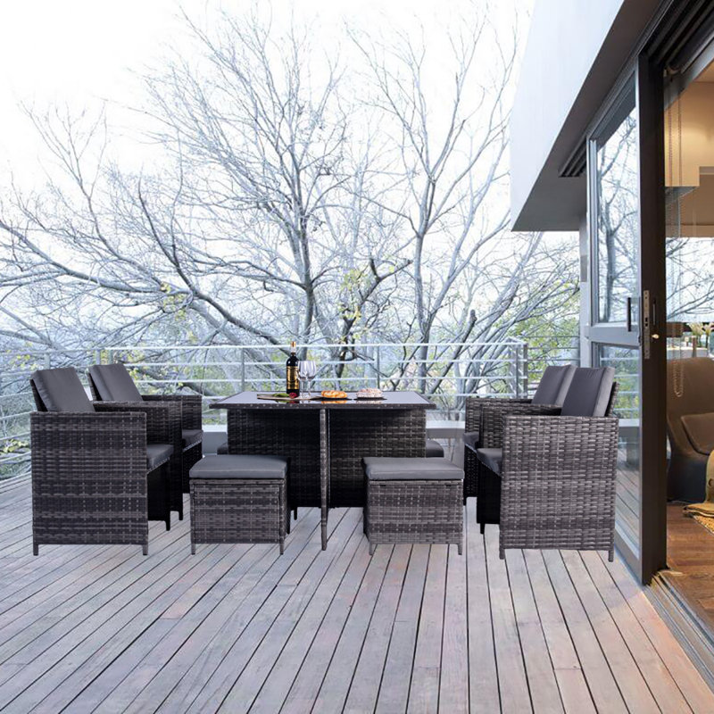 Aisma 8 - Person Wicker Patio Dining Set with Square Table , Cushions Included