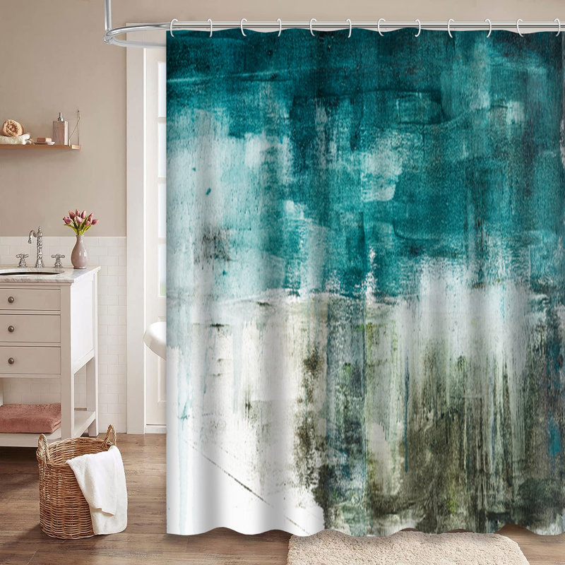 Rideau de douche abstrait à encre aquarelle et encre bleue avec 12 crochets, L 72 po x l 72 po