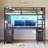 Twin Size Loft Bed Frame With L-shaped Desk And 3 Storage Drawers, Metal Loft Twin Beds With Charging Stations, Led Lights, Storage Shelves And Cabinet, Safety Guardrail & Ladders, Black-849505654