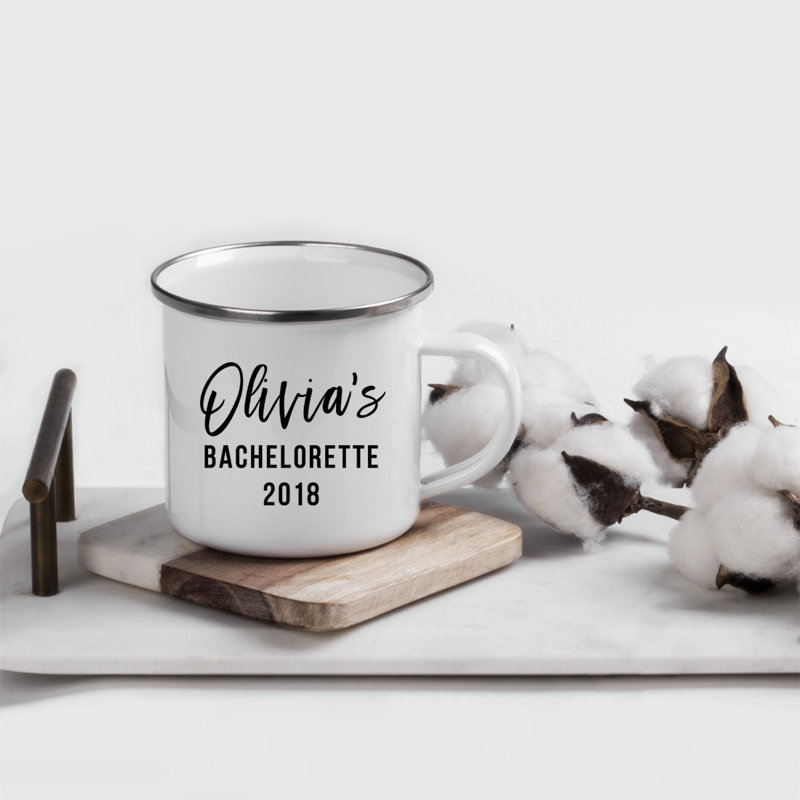 Cadeau de tasse de feu de camp personnalisé en acier inoxydable, Bachelorette d'Olivia 2018, paquet de 1, émail en métal à l'extérieur