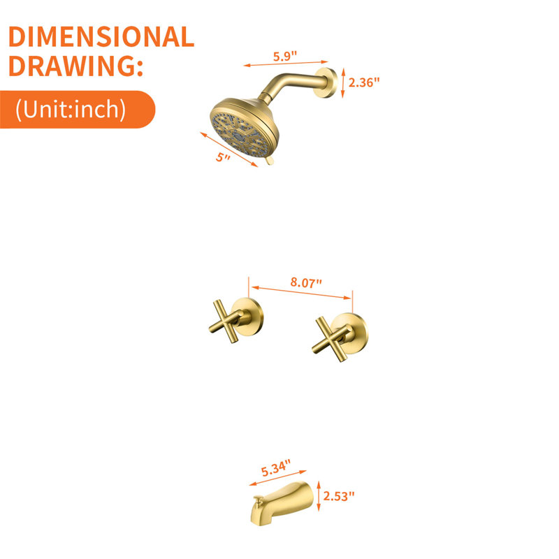 Volume Control Complete Shower System with Rough in-Valve, Brushed Gold