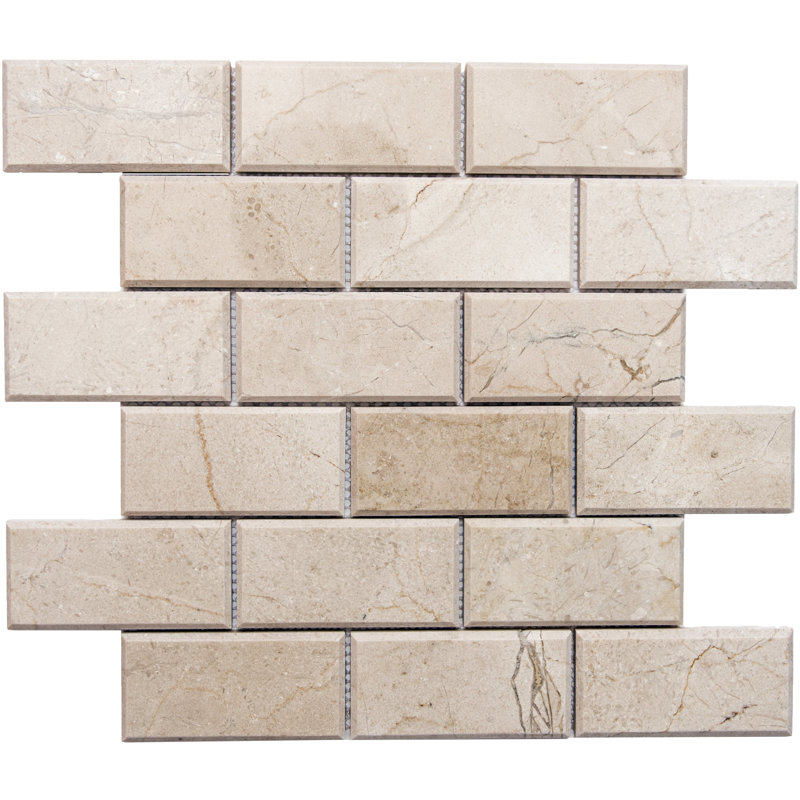 Santorini 2" x 4" Beveled Marble Mosaic Sheet Tile, Cream