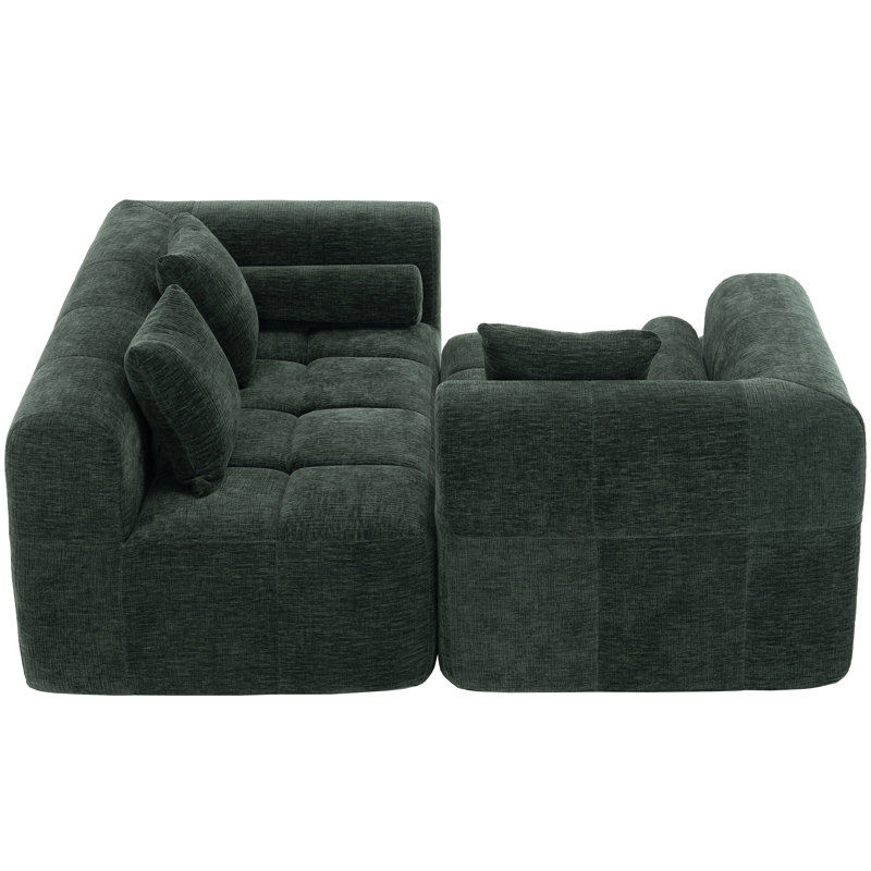 Boneless 2 - Piece Upholstered Sectional With Pillows, No Assembly Required Free Combination Sofa, Green Chenille