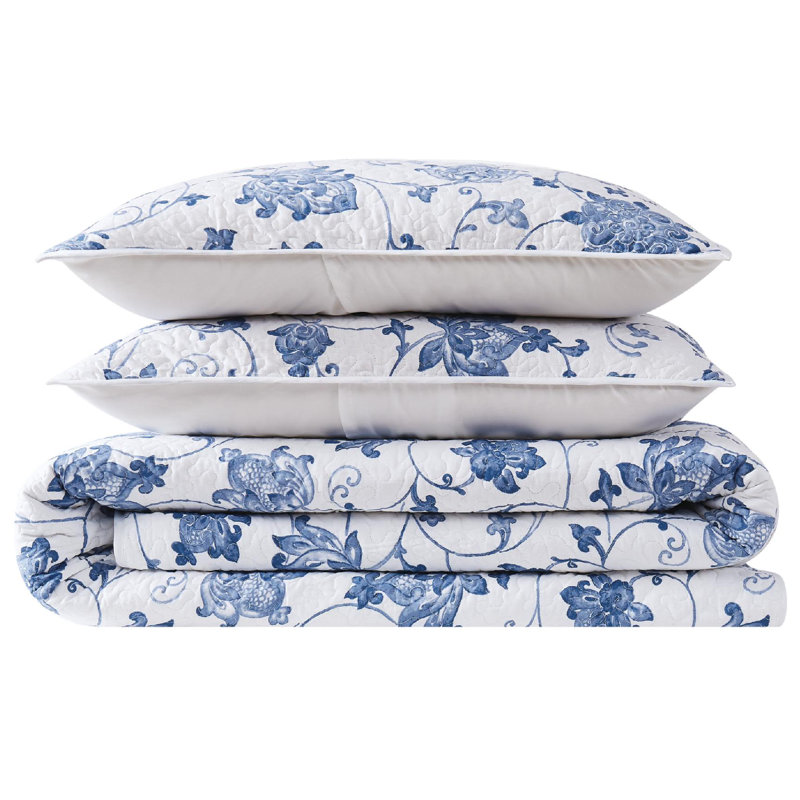 Estate Box Stitch Floral Comforter, Full/Queen Comforter + 2 Shams