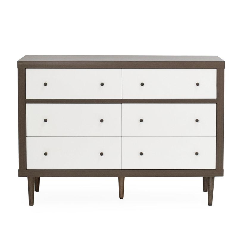 Commode Blythdale avec 6 tiroirs et pieds en bois d'hévéa, Noyer / Blanc