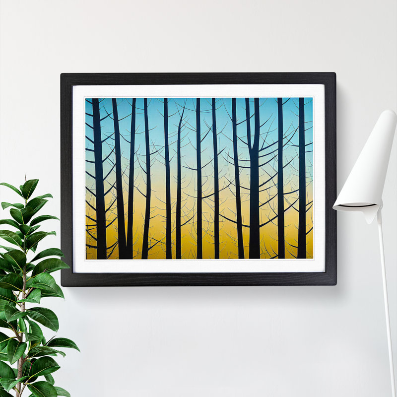 XH1022-8602X Sunrise Pine Tree Forest Vol.2 - Single Picture Frame Print, Black, 46cm H x 64cm W