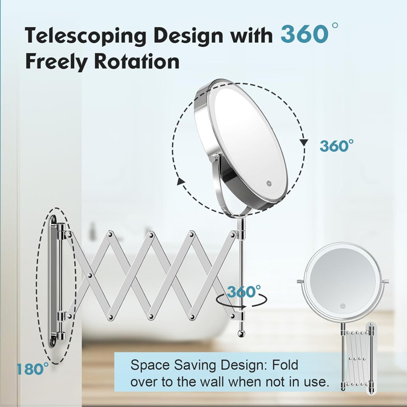 Miroir de maquillage de salle de bain mural, Chrome chrome