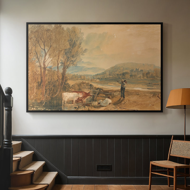 Château de Lulworth, Dorset, v. 1820-J.M.W. Toile tendue avec châssis Turner, 26 x 40, Noyer