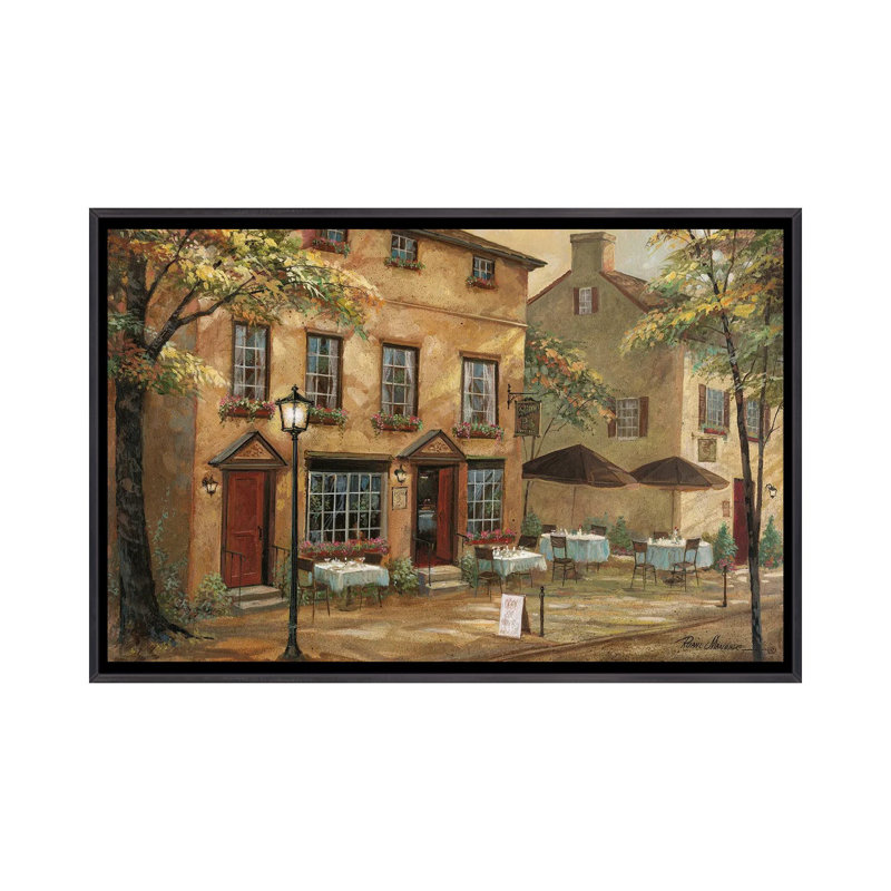 Colleen's pub par Ruane Manning - reproduction d'art, H 18 po x l 26 po x P 1,5 po, Toile avec cadre noir patiné, Aucun mat