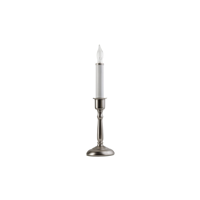 Unscented Flameless Taper Candle with Plastic Holder, Pewter 