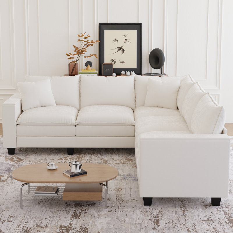 Canapé modulaire moderne avec rangement caché Elara, Chenille beige