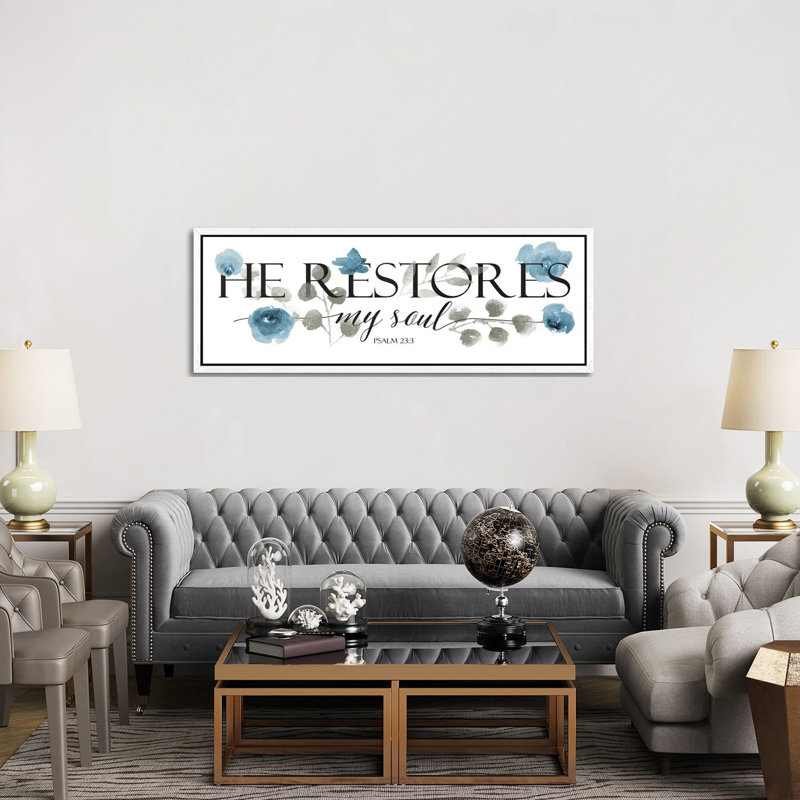 He Restores by Mlli Villa - Panoramic Print on Canvas, White Floater Framed, 50.8cm H x 152.4cm W x 3.81cm D