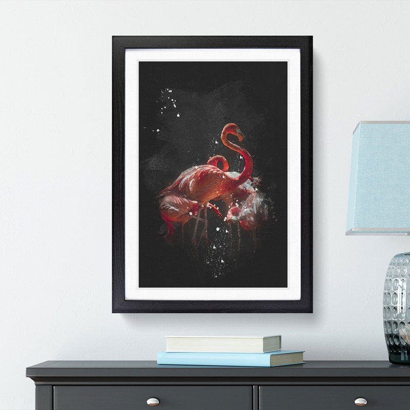 Pink Flamingos - Picture Frame Graphic Art Print, 33cm H x 24cm W x 2cm D, Black Framed