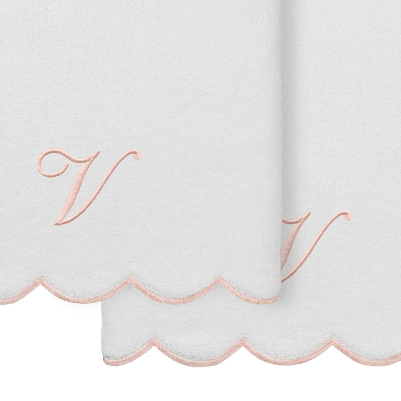 Ensemble de serviettes de bain personnalisées 100% coton turque 2 pièces Linum Home Textiles ADORNIA, V, Blanc / Rose
