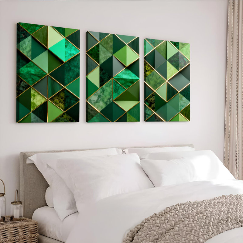 Ensemble de 3 reproductions d'art géométriques sur toile, H 30 po x l 60 po