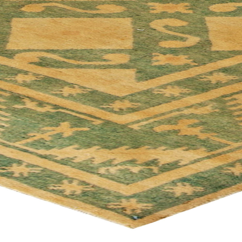 Tapis vert / jaune à motif géométrique vintage de haute qualité 8 pi x 10 pi Vintage