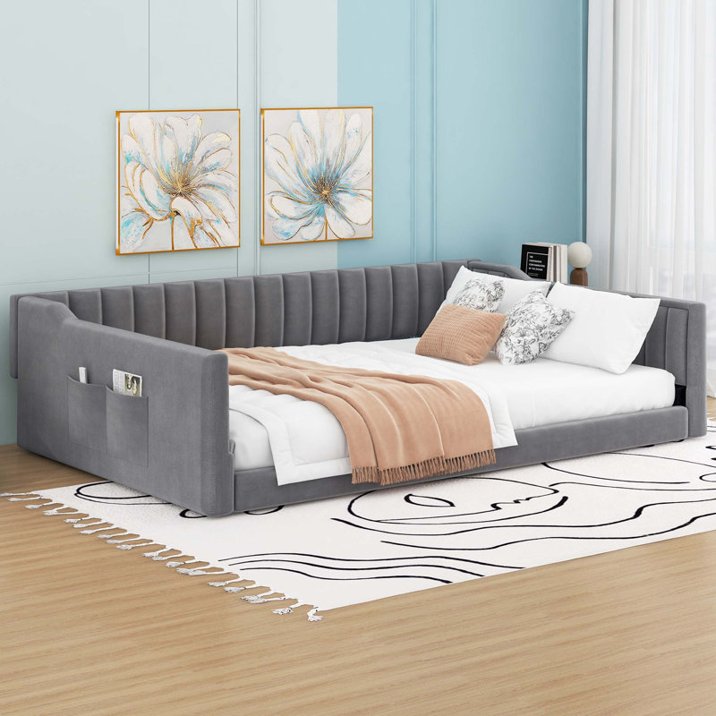 Upholstery Daybed and Side Storage pocket, Gray, Full