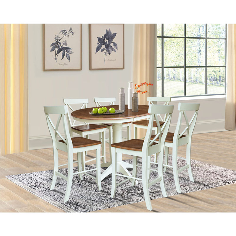 Chiani Counter Height Extendable Solid Wood Dining Set, Hickory/Shell, 7