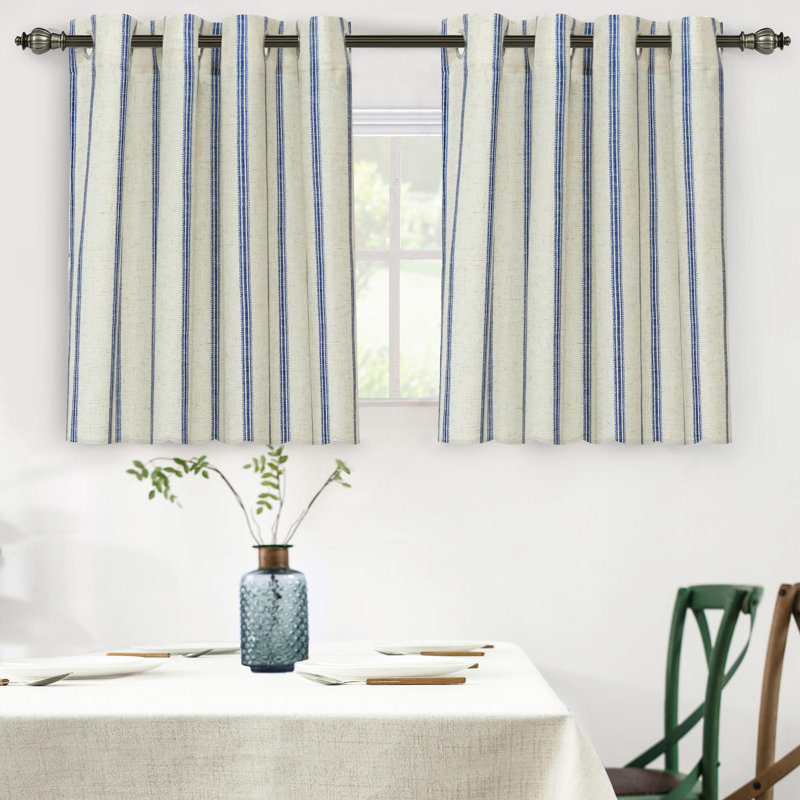Blackout Curtain Pair, 52" W x 84" L, Navy Stripe/Light Linen