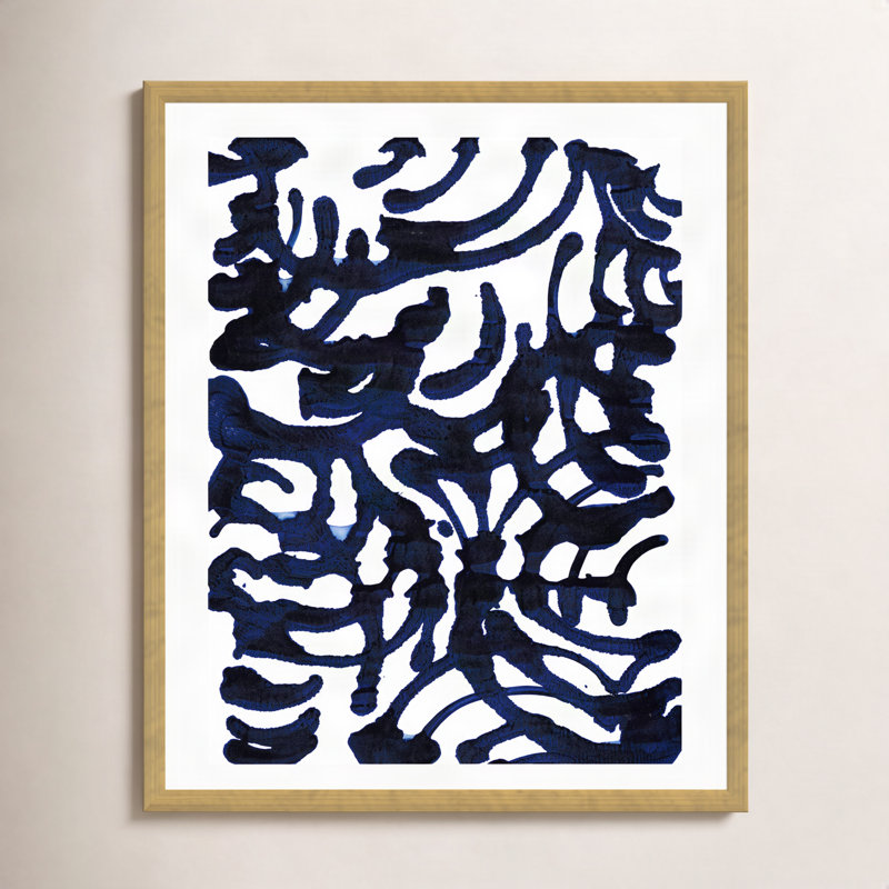 Indigo Swirls I par Jodi Fuchs - peinture encadrée, H 36 po x l 24 po, Or