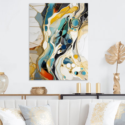 Blue And Yellow Liquid Ink Abstraction Harmony III - Liquid Ink Abstract Metal Wall Art