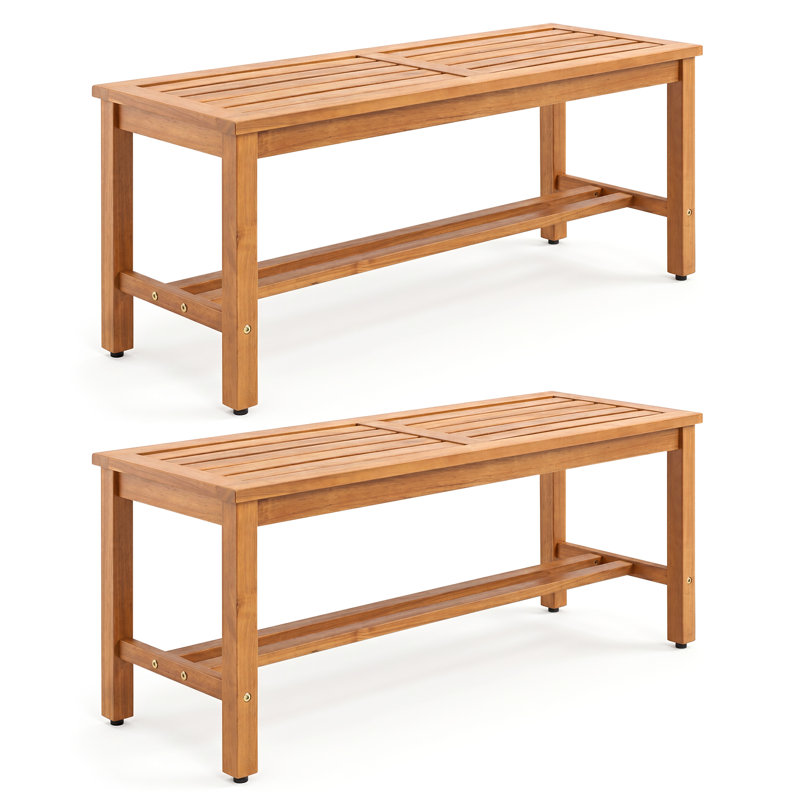 Banc de jardin en bois d'acacia, banc de jardin extérieur sans dossier avec siège à lattes