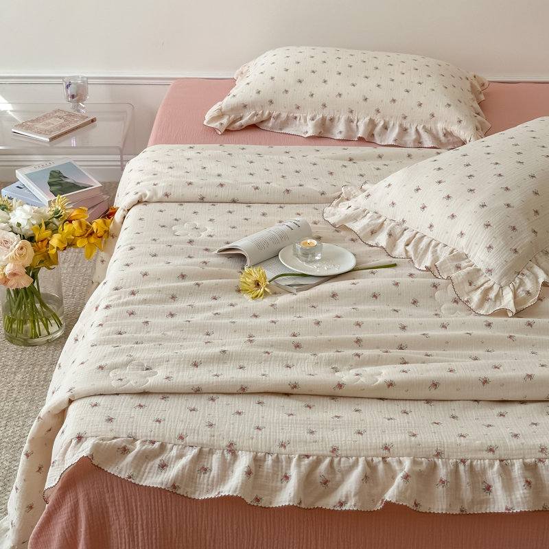 Courtepointe / couverture en mousseline de coton réversible toutes saisons Shabby Elegance, Lit double, Mauve / beige